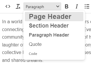 Screen-grab showing formatting dropdown of single style options